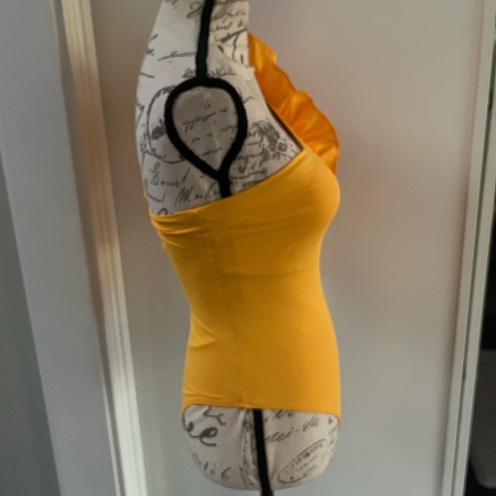 Zara Large Ruffle One Shoulder One Piece Swimsuit in Bright Yellow - Picture 13 of 15